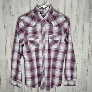 Roper Purple White Red Plaid Western Long Sleeve Pearl Snap Button Up Medium